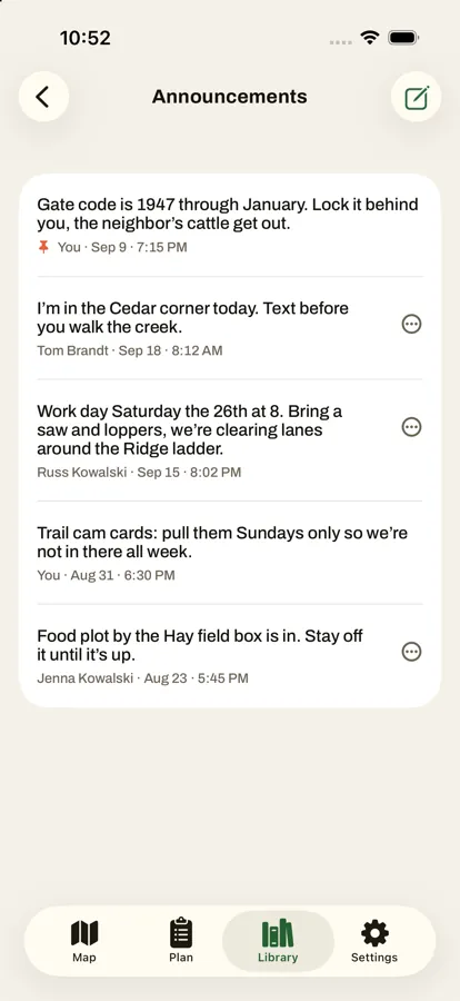 Camp announcements: the gate code, a work day and a note from the stand