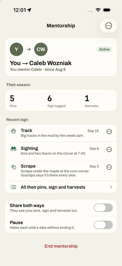 A mentorship with the season’s pins, sign and harvests