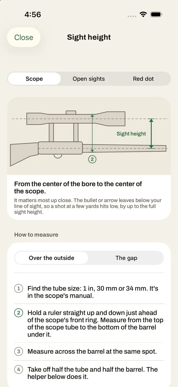 The sight height guide for a scoped rifle